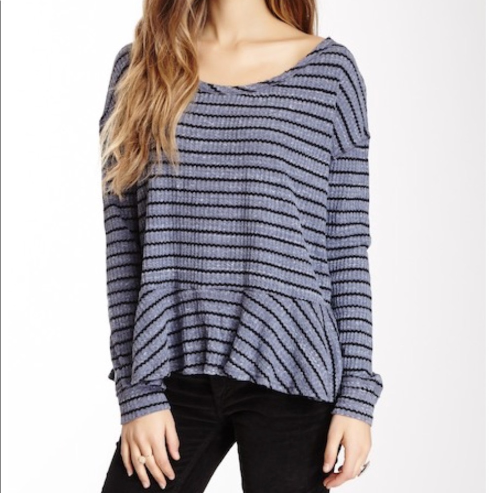 Free People Auntie Em Striped Thermal Peplum Top